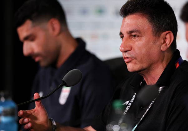 (260615) -- LOS ANGELES, June 15, 2026 -- Iran s head coach Amir Ghalenoei attends a press conference, PK, Pressekonferenz at Los Angeles Stadium in Los Angeles, the United States, on June 14, 2026. ) (SP)U.S.-LOS ANGELES-FOOTBALL FIFA World Cup, WM, Weltmeisterschaft, Fussball PRESS CONFERENCE-IRAN BaixXuefei 