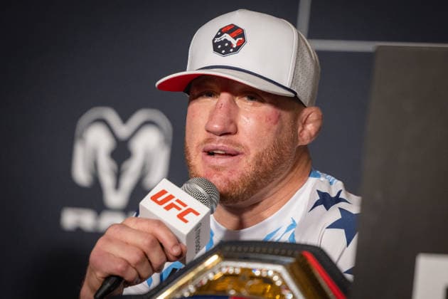 UFC Freedom 250 Post-Fight press conference, PK, Pressekonferenz WASHINGTON, DC - JUNE 15: Justin Gaethje participates in a press conference with other fight winners and Dana White following UFC Freedom 250 at the JW Marriott in Washington, DC on June 15, 2026. Nathan Posner Anadolu Washington United States. Editorial use only. Please get in touch for any other usage.  Copyright: x2026xAnadoluxNathanxPosnerx