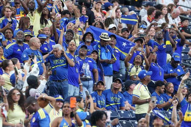 HOUSTON, TX - JUNE 14: Curacao fans in the stands ahead of the FIFA World Cup, WM, Weltmeisterschaft, Fussball 2026 Group E match between Germany and Curacao on June 14, 2026, at Houston Stadium in Houston, Texas. (Photo by David Buono Icon Sportswire) SOCCER: JUN 14 FIFA World Cup 26 Group E - Germany vs Curacao EDITORIAL USE ONLY Icon260614089
