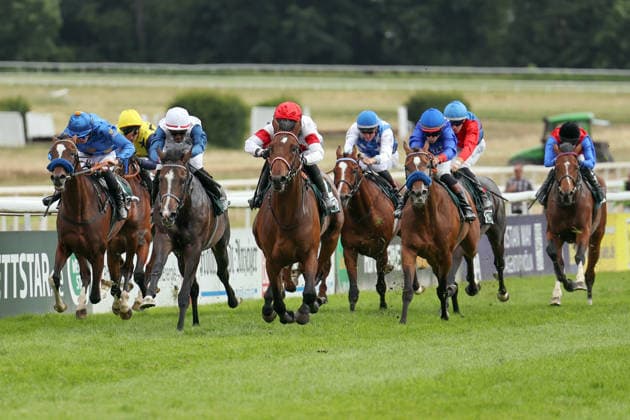 14 06 2026, Koeln, Nordrhein Westfalen, GER Englishman with Enzo Crublet red cap wins the 191 Union race Galopprennbahn Koeln Weidenpesch horse, jockey, Englishman, Crublet, victory, finish, finish 260614SG791KOELN JPG