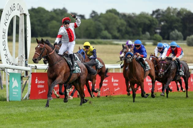 14 06 2026, Koeln, Nordrhein Westfalen, GER Englishman with Enzo Crublet wins the 191 Union race Galopprennbahn Koeln Weidenpesch horse, jockey, Englishman, Crublet, victory, finish, finish 260614SG794KOELN JPG