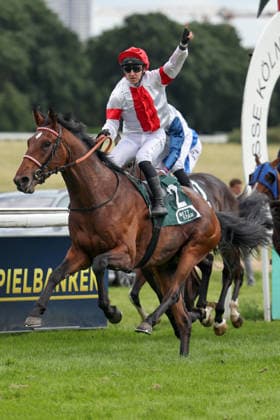 14 06 2026, Koeln, Nordrhein Westfalen, GER Englishman with Enzo Crublet wins the 191 Union race Galopprennbahn Koeln Weidenpesch horse, jockey, Englishman, Crublet, victory, finish, finish 260614SG795KOELN JPG