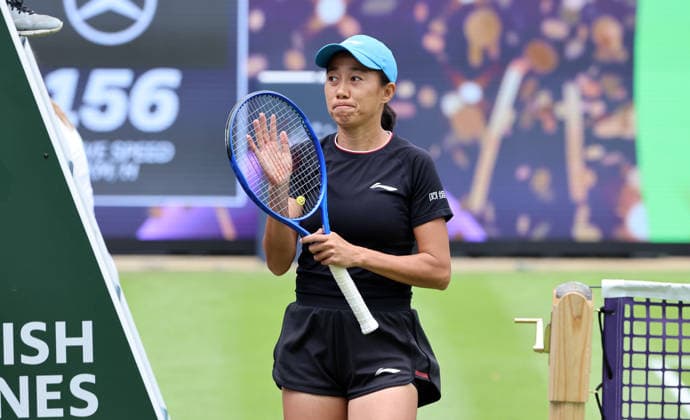 Shuai Zhang CHN celebrates after beating Magdalena Frech POL Sport VANDA Pharmaceuticals Berlin Tennis Open Women 15 06 2026