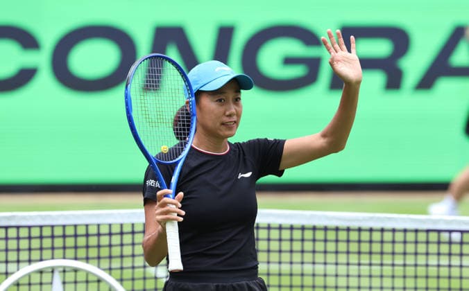 Shuai Zhang CHN celebrates after beating Magdalena Frech POL Sport VANDA Pharmaceuticals Berlin Tennis Open Women 15 06 2026