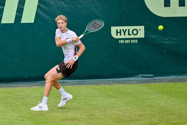 Martin Landaluce (ESP) hits the ball with his forehand TERRA WORTMANN Open 2026, Tennis, ATP, Mens 500, Tournament, Main Draw, June 15, 2026, TERRA WORTMANN Open 2026, Tennis, ATP, Mens 500, Tournament, Main Draw, June 15, 2026 Indoor,detected_source_language Copyright: xEibner-Pressefoto RobertxGertzenx EP_RGN