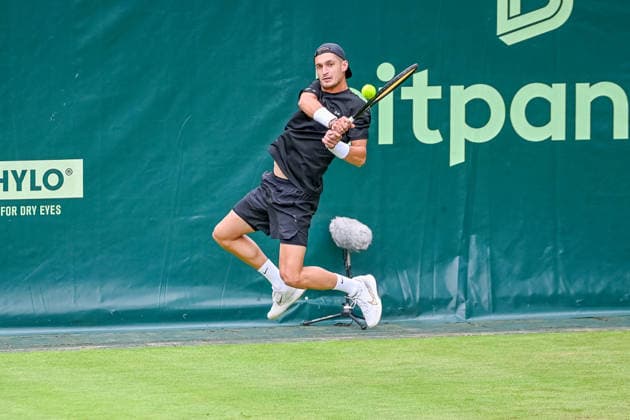 Terence Atmane (FRA) hits a forehand volley at the TERRA WORTMANN Open 2026, Tennis, ATP, Mens 500, Tournament, Main Draw, June 15, 2026, TERRA WORTMANN Open 2026, Tennis, ATP, Mens 500, Tournament, Main Draw, June 15, 2026, Indoor,detected_source_language Copyright: xEibner-Pressefoto RobertxGertzenx EP_RGN