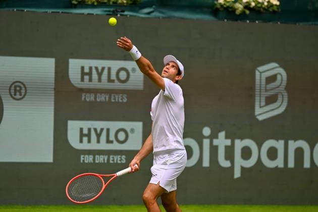 Nuno Borges (POR) serving at the TERRA WORTMANN Open 2026, Tennis, ATP, Mens 500, Tournament, Main Draw, June 15, 2026, TERRA WORTMANN Open 2026, Tennis, ATP, Mens 500, Tournament, Main Draw, June 15, 2026, Indoor,detected_source_language Copyright: xEibner-Pressefoto RobertxGertzenx EP_RGN