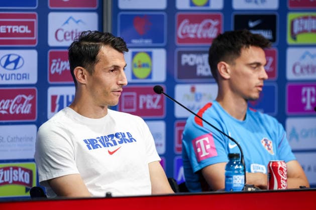 Croatia Training And press conference, PK, Pressekonferenz - FIFA World Cup, WM, Weltmeisterschaft, Fussball 2026 Ante Budimir of Croatia speaks to the media during a press conference of Croatia National Football Team at training centre at Episcopal High School on June 15, 2026 in Alexandria, Virginia.  IgorxKralj PIXSELL
