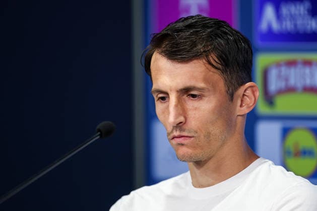 Croatia Training And press conference, PK, Pressekonferenz - FIFA World Cup, WM, Weltmeisterschaft, Fussball 2026 Ante Budimir of Croatia speaks to the media during a press conference of Croatia National Football Team at training centre at Episcopal High School on June 15, 2026 in Alexandria, Virginia.  IgorxKralj PIXSELL