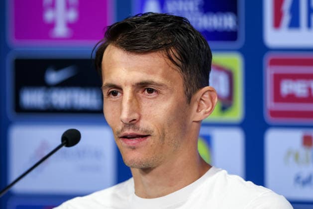 Croatia Training And press conference, PK, Pressekonferenz - FIFA World Cup, WM, Weltmeisterschaft, Fussball 2026 Ante Budimir of Croatia speaks to the media during a press conference of Croatia National Football Team at training centre at Episcopal High School on June 15, 2026 in Alexandria, Virginia.  IgorxKralj PIXSELL