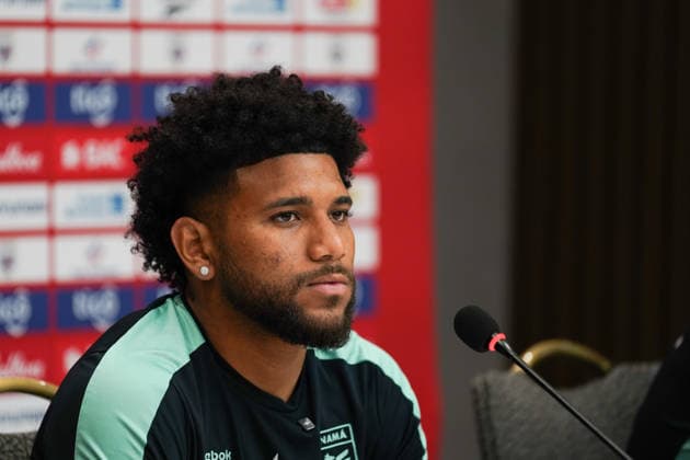 Panama Training Day - 2026 FIFA World Cup, WM, Weltmeisterschaft, Fussball Carlos HARVEY 14 of Panama national football team during the press conference, PK, Pressekonferenz before the training day ahead the 2026 FIFA World Cup Group L match against Ghana at Nottawasaga Resort. on June 15, 2026 in Toronto, Canada. (Photo by Leonardo Ramirez Eyepix Group) Copyright: xLeonardoxRamirezx xEyepixxGroupx LR15062026-02526