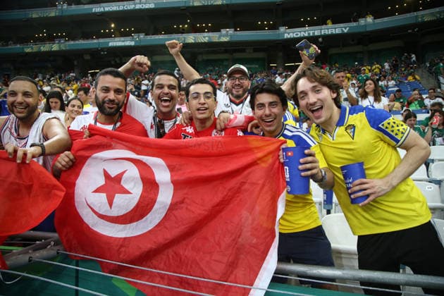 Tunisia V Sweden - 2026 FIFA World Cup, WM, Weltmeisterschaft, Fussball 1st Round Tunisia and Sweden fans during the Group F first-round match of the 2026 FIFA World Cup at Estadio Monterrey. Sweden battles Tunisia 5-1. on June 14, 2026, in Monterrey, Mexico. (Photo by Ismael Rosas Eyepix Group) Monterrey Nuevo Leon Mexico Copyright: xIsmaelxRosasx