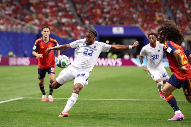 Spain v Cabo Verde: Group H - FIFA World Cup, WM, Weltmeisterschaft, Fussball 2026 Steven Moreira of Cape Verde shoots during the FIFA World Cup Group H match between Spain and Cape Verde at the Mercedes-Benz Stadium in Atlanta, United States, on June 15, 2026. Atlanta Georgia United States  Copyright: xMIxNewsx originalFilename:fletcher-spainvsc260615_nppBN.jpg