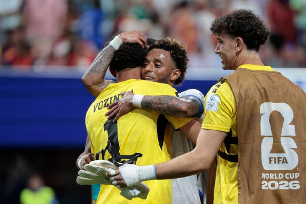 Cape Verde s players celebrate following their tie in the 2026 FIFA World Cup, WM, Weltmeisterschaft, Fussball group H soccer match between Spain and Cape Verde at Mercedes-Benz Stadium, in Atlanta, Georgia, United States, 15 June 2026. FIFA World Cup 2026 - Group H - Spain vs. Cape Verde !ACHTUNG: NUR REDAKTIONELLE NUTZUNG!  Copyright: xLavandeiraxJrx GRAF8953 20260615-55020605196_1