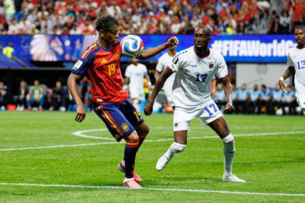 Lamine Yamal and Willy Semedo seen during FIFA World Cup, WM, Weltmeisterschaft, Fussball 2026 game between national teams of Spain and Cabo Verde (Grzegorz Wajda Ball Raw Images) Atlanta Monterrey Stadium USA Copyright: xGrzegorzxWajdax grzegorzwajda_spain_caboverde_2526_2-5