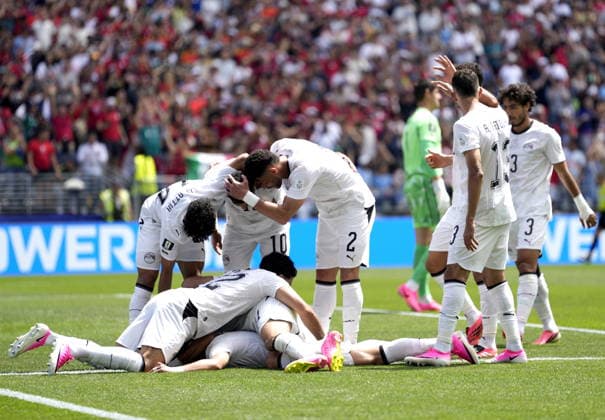 FIFA World Cup, WM, Weltmeisterschaft, Fussball 2026 - Group G - Belgium vs Egypt Players of Egypt celebrate after scoring the opening goal during the FIFA World Cup 2026 group stage match Belgium against Egypt, in Seattle, USA, 15 June 2026. SEATTLE United States  Copyright: xSTEPHENxBRASHEARx