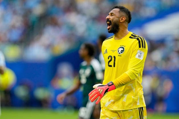 Goalkeeper Mohammed Alowais of Saudi Arabia looks on during the 2026 FIFA World Cup Group H match between Saudi Arabia and Uruguay at Miami Stadium on June 15, 2026, in Miami, United States. Photo by Alex Gottschalk, DeFodi Images,detected_source_language