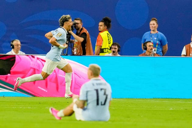 Maxi Araujo of Uruguay celebrates after scoring his teams first goal during the 2026 FIFA World Cup Group H match between Saudi Arabia and Uruguay at Miami Stadium on June 15, 2026, in Miami, United States. Photo by Alex Gottschalk, DeFodi Images,detected_source_language