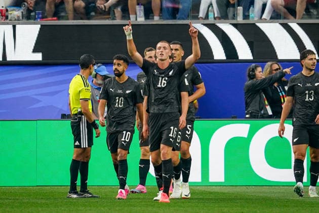 USA Soccer 2026 FIFA World Cup Group Stage Group G Iran vs. New Zealand SoFi Stadium Inglewood, Los Angeles County, California Goal and celebration of the 1-0 score by Elijah Just New Zealand 11 Joy, emotion, celebration,detected_source_language Copyright: xJOERANxSTEINSIEKx