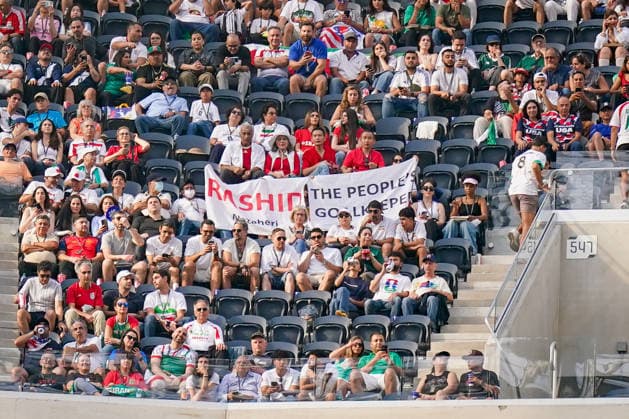 USA Soccer FIFA World Cup 2026 Group Stage Group G Iran vs. New Zealand SoFi Stadium Inglewood, Los Angeles County, California Iranian fans watch the World Cup match from the stands and display a banner reading Rashid The People™s Goalkeeper. The message supports former Iranian national team goalkeeper Rashid Mazaheri, who was imprisoned after making statements critical of the regime and who, according to supporters, faces the death penalty. The motif conveys solidarity, human rights, and political messages in the context of the 2026 FIFA World Cup,detected_source_language Copyright: xJOERANxSTEINSIEKx