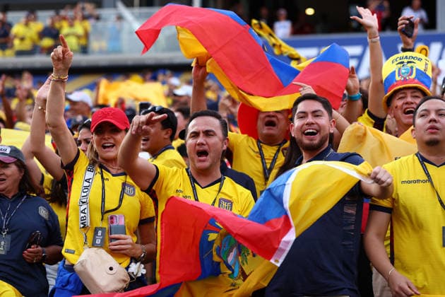 Philadelphia, USA, 14th June 2026. Ecuador fans during the Ivory Coast vs Ecuador FIFA World Cup, WM, Weltmeisterschaft, Fussball match at Lincoln Financial Field, Philadelphia. Picture credit should read: Paul Terry Sportimage EDITORIAL USE ONLY. No use with unauthorised audio, video, data, fixture lists, club league logos or live services. Online in-match use limited to 120 images, no video emulation. No use in betting, games or single club league player publications. SPI_301_PT_Ivory_Coast_Ecuador SPI-4836-0301