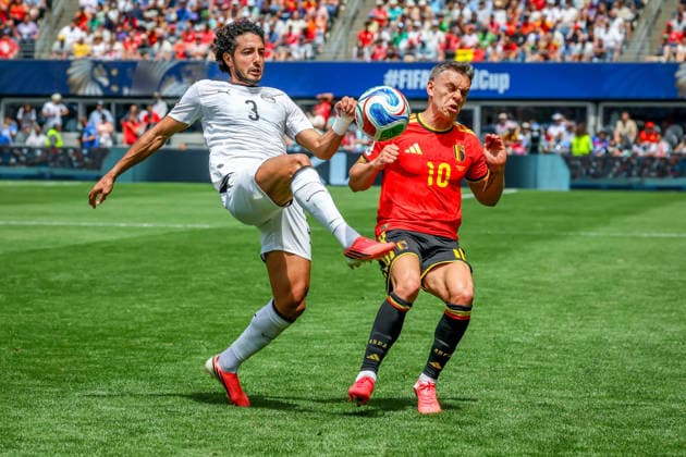 June 15, 2026, Seattle, Washington, USA: Egypt defender Mohamed Hany (3) and Belgium forward Leandro Trossard (10) during the match between Belgium and Egypt in the World Cup 2026 at Seattle Stadium, Seattle, Washington Seattle USA - ZUMAj111 20260615_zsp_j111_041 Copyright: xTomxJonesx