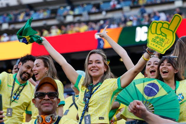 NEW YORK NEW JERSEY STADIUM EAST RUTHERFORD NEW JERSEY USA 13.06.2026 FIFA MISTRZOSTWA SWIATA 2026 W PILKA NOZNA W STANACH ZJEDNOCZONYCH MECZ GRUPA C BRAZYLIA I MAROKO FIFA World Cup, WM, Weltmeisterschaft, Fussball 2026 Group C match between Brazil and Morocco at New York New Jersey Stadium on June 13, 2026 in East Rutherford, New Jersey, USA. N Z Brazil fans KAMIL KRZACZYNSKI NEWSPIX.PL --- newspix.pl  KSK