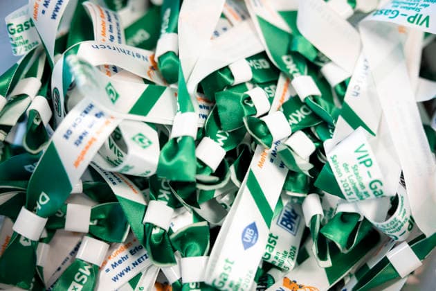 Voting cards and wristbands are available at the entrance to the VfB Lübeck Extraordinary General Meeting on the spin-off into a limited liability company (GmbH), Soccer, Regionalliga Nord, June 26, 2015, Lübeck, Schleswig-Holstein, Germany,detected_source_language Copyright: xAgentur54GradÂ°x xFelixxKoenigx