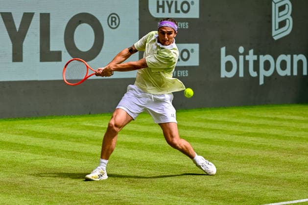Mattia Belucci (ITA) prepares to return a ball at the TERRA WORTMANN Open 2026, Tennis, ATP, Mens 500, Tournament, Main Draw, June 16, 2026, TERRA WORTMANN Open 2026, Tennis, ATP, Mens 500, Tournament, Main Draw, June 16, 2026, Indoor,detected_source_language Copyright: xEibner-Pressefoto RobertxGertzenx EP_RGN