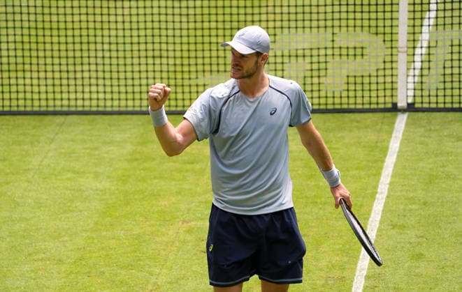 photo : Jubel nach dem Matchball bei Yannick HANFMANN (GER) Tennis-Turnier Terra Wortmann Cup - erste Runde - im Gerry Weber Sportpark in Halle Westfalen am Di. 16.06.2026 *** Photo