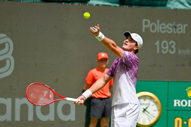 Joao Fonseca (BRA) serving at the TERRA WORTMANN Open 2026, Tennis, ATP, Mens 500, Tournament, Main Draw, June 16, 2026, TERRA WORTMANN Open 2026, Tennis, ATP, Men’s 500, Tournament, Main Draw, June 16, 2026, Indoor,detected_source_language Copyright: xEibner-Pressefoto RobertxGertzenx EP_RGN