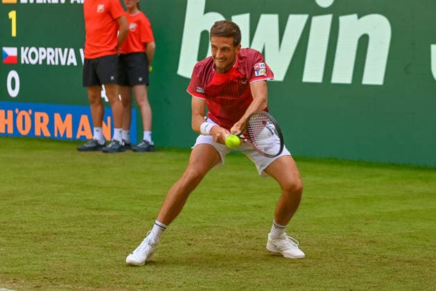 Vit Kopriva (CZE) hits the ball at the TERRA WORTMANN Open 2026, Tennis, ATP, Mens 500, Tournament, Main Draw, June 16, 2026, TERRA WORTMANN Open 2026, Tennis, ATP, Mens 500, Tournament, Main Draw, June 16, 2026, Indoor,detected_source_language Copyright: xEibner-Pressefoto RobertxGertzenx EP_RGN