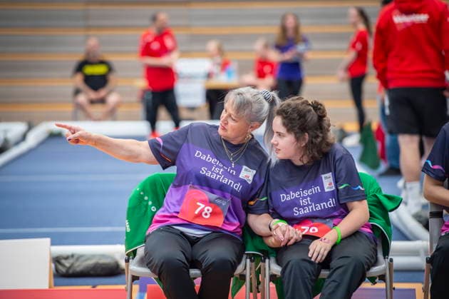 The boccia competitions at the Special Olympics National Games will take place on Tuesday, June 16, 2026, at the Joachim Deckarm Halle in Saarbrücken. Pictured, from left bub