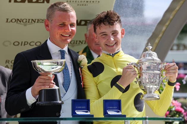 June 16, 2026, Ascot, Windsor, GBR Portrait of jockey Billy Loughnane and trainer George Boughey after winning the St. Jamess Palace Stakes at Ascot Racecourse. Jockey, Loughnane, Victory, Trainer, Boughey, Portrait, Portraet 260616D561ROYAL ASCOT JPG,detected_source_language