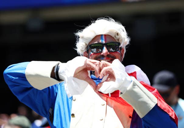 New Jersey, USA, 16th June 2026. A France fan during the France vs Senegal FIFA World Cup, WM, Weltmeisterschaft, Fussball match at Metlife Stadium, New Jersey. Picture credit should read: Paul Terry Sportimage EDITORIAL USE ONLY. No use with unauthorised audio, video, data, fixture lists, club league logos or live services. Online in-match use limited to 120 images, no video emulation. No use in betting, games or single club league player publications. SPI_016_PT_France_Senegal SPI-4837-0016