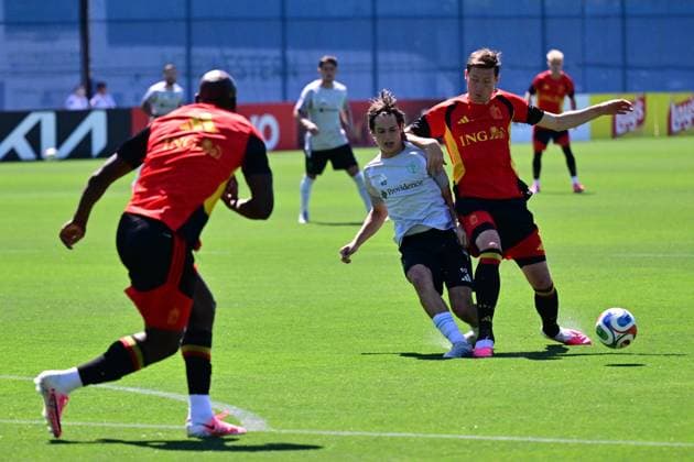 Belgium s players pictured during a training of Belgian national soccer team Red Devils, at the basecamp in Seattle, USA on Tuesday 16 June 2026, after their first game against Egypt at the FIFA World Cup, WM, Weltmeisterschaft, Fussball 2026. The match ended in a 1-1 draw. DIRKxWAEM  x177872263x
