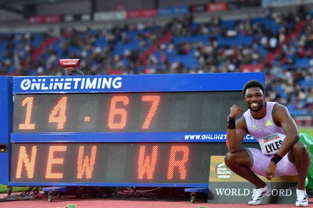June 16, 2026, Ostrava, Czech Republic: LYLES NOAH of USA competes 150 Metres Men at the World Athletics Continental Tour Golden Spike event in Ostrava in the Czech Republic. ..Lyles Noah celebrate World record with 14.67 seconds. Ostrava Czech Republic - ZUMAr156 20260616_aap_r156_003 Copyright: xSlavekxRutax
