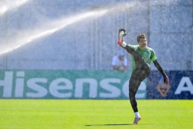 Belgium s goalkeeper Senne Lammens pictured during a training of Belgian national soccer team Red Devils, at the basecamp in Seattle, USA on Tuesday 16 June 2026, after their first game against Egypt at the FIFA World Cup, WM, Weltmeisterschaft, Fussball 2026. The match ended in a 1-1 draw. DIRKxWAEM  x177874370x