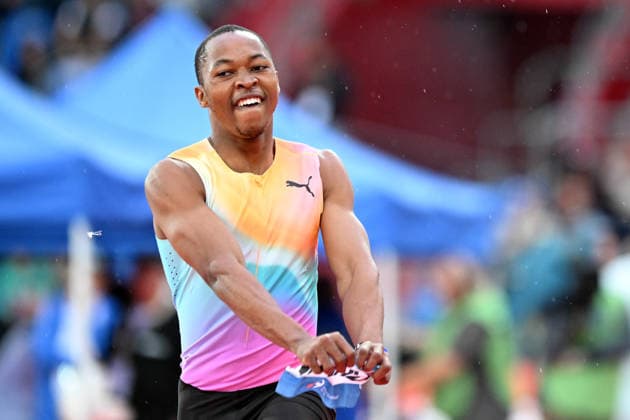 June 16, 2026, Ostrava, Czech Republic: WALAZA Bayanda of South Africa celebrate after winning 100 Metres Men at the World Athletics Continental Tour Golden Spike event in Ostrava in the Czech Republic. Ostrava Czech Republic - ZUMAr156 20260616_aap_r156_013 Copyright: xSlavekxRutax
