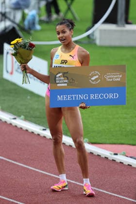 Audrey Werro of Switzerland celebrates after the 800m during the Golden Spike Ostrava 2026 - World Athletics Continental Tour Gold, in Ostrava, Czech Republic, on June 16, 2026. (CTKxPhoto PetrxSznapka) CTKPhotoP2026061609062  CTKPhotoP2026061609062
