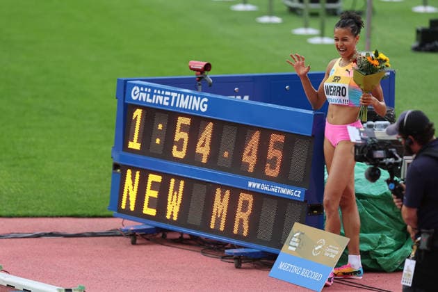 Audrey Werro of Switzerland celebrates after the 800m during the Golden Spike Ostrava 2026 - World Athletics Continental Tour Gold, in Ostrava, Czech Republic, on June 16, 2026. (CTKxPhoto PetrxSznapka) CTKPhotoP2026061609063  CTKPhotoP2026061609063