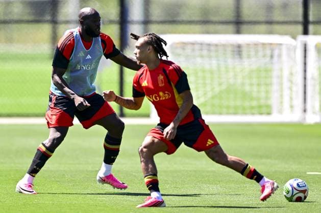Belgium s Romelu Lukaku and Belgium s Diego Da Silva Moreira pictured during a training of Belgian national soccer team Red Devils, at the basecamp in Seattle, USA on Tuesday 16 June 2026, after their first game against Egypt at the FIFA World Cup, WM, Weltmeisterschaft, Fussball 2026. The match ended in a 1-1 draw. DIRKxWAEM  x177876583x
