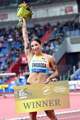 June 16, 2026, Ostrava, Czech Republic: EVA SWOBODA of Poland celebrates after winning 100 Metres Women at the World Athletics Continental Tour Golden Spike event in Ostrava in the Czech Republic Ostrava Czech Republic - ZUMAr156 20260616_aap_r156_015 Copyright: xSlavekxRutax