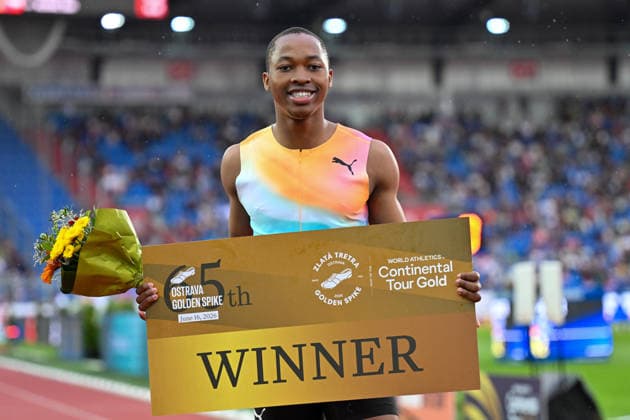 Sprinter Bayanda Walaza of South Africa wins 100m during the Golden Spike Ostrava 2026 - World Athletics Continental Tour Gold, in Ostrava, Czech Republic, on June 16, 2026. (CTKxPhoto JaroslavxOzana) CTKPhotoP2026061609795  CTKPhotoP2026061609795