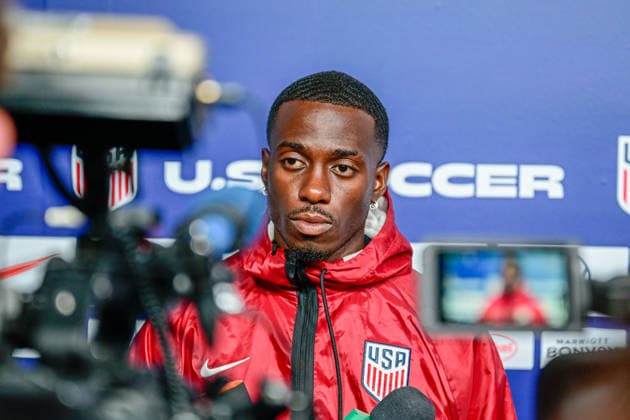 CA: USMNT Holds Media Day Ahead of Australia Match in Irvine, USA - 16 Jun 2026 Tim Weah (21) of the United States Men s national team, Nationalteam speaks during a press conference, PK, Pressekonferenz at Great Park ahead of the team s FIFA World Cup, WM, Weltmeisterschaft, Fussball 2026 Group D match against Australia at SoFi Stadium. Irvine United States Copyright: xWestonxHancockx xSOPAxImagesx Weston Hancock June 16 - 1476