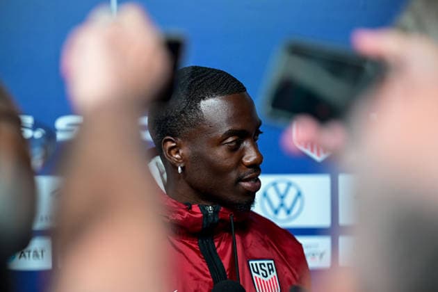 CA: USMNT Holds Media Day Ahead of Australia Match in Irvine, USA - 16 Jun 2026 Tim Weah (21) of the United States Men s national team, Nationalteam speaks during a press conference, PK, Pressekonferenz at Great Park ahead of the team s FIFA World Cup, WM, Weltmeisterschaft, Fussball 2026 Group D match against Australia at SoFi Stadium. Irvine United States Copyright: xWestonxHancockx xSOPAxImagesx Weston Hancock June 16 - 1485