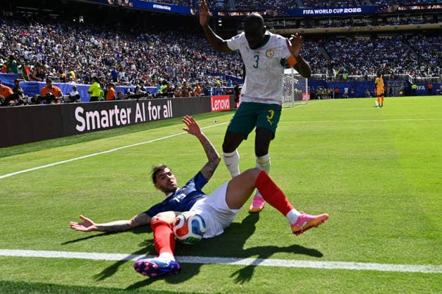 Theo Hernandez of France (L) and Kalidou Koulibaly of Senegal (R) fight for possession during a FIFA Men’s World Cup 2026 Group Stage football match between Brazil and Morocco at New York New Jersey Stadium, in East Rutherford on June 16th 2026 (Photo by Andre Ricardo SPP)  Copyright: xAndrexRicardo SPPx Sportspressphoto_SPR167727