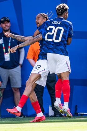 Bradley Barcola of France celebrates after scoring the team s second goal during the FIFA World Cup, WM, Weltmeisterschaft, Fussball 2026 Group I match between France and Senegal at New York New Jersey Stadium on June 16th, 2026. (Photo by Riquelve Nata Sports Press Photo)  Copyright: xRiquelvexNata SportsxPressxPhotox Sportspressphoto_SPR167850