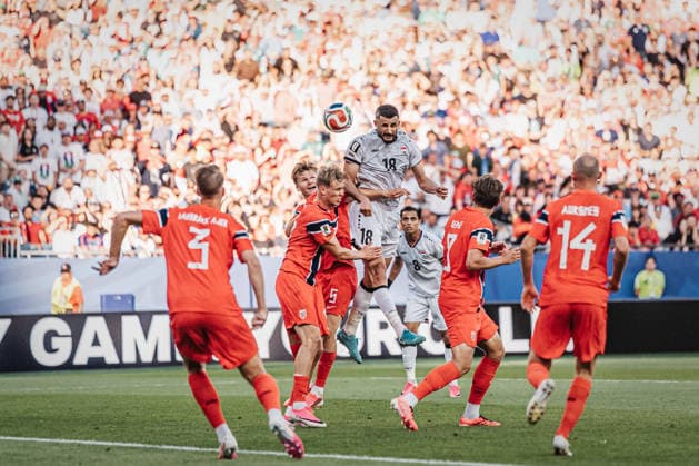 Mens Soccer 2026 FIFA World Cup Group I Iraq vs. Norway June 16, 2026 Header Goal by Aymen Hussein (18), Iraq Boston, Boston Stadium, Massachusetts, United States of America,detected_source_language