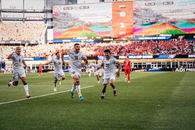 Mens Soccer 2026 FIFA World Cup Group I Iraq vs. Norway June 16, 2026 Goal celebration by Aymen Hussein (18), Iraq Boston, Boston Stadium, Massachusetts, United States of America,detected_source_language